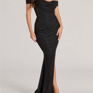 Windsor Black Glitter Off-Shoulder Maxi Dress